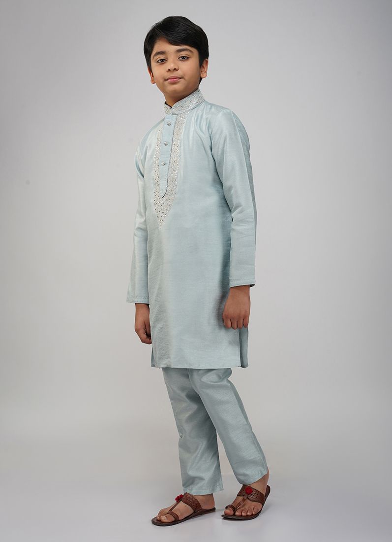 Buy Boys Light Blue Embroidered Kurta Set