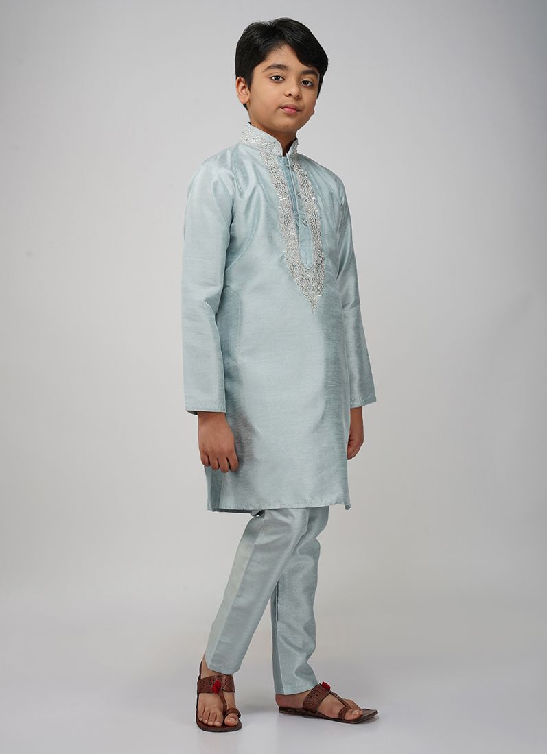 Buy Boys Light Blue Embroidered Kurta Set