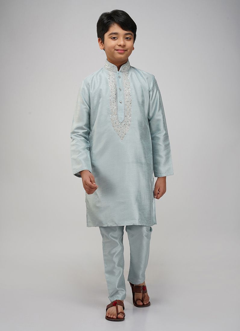 Buy Boys Light Blue Embroidered Kurta Set