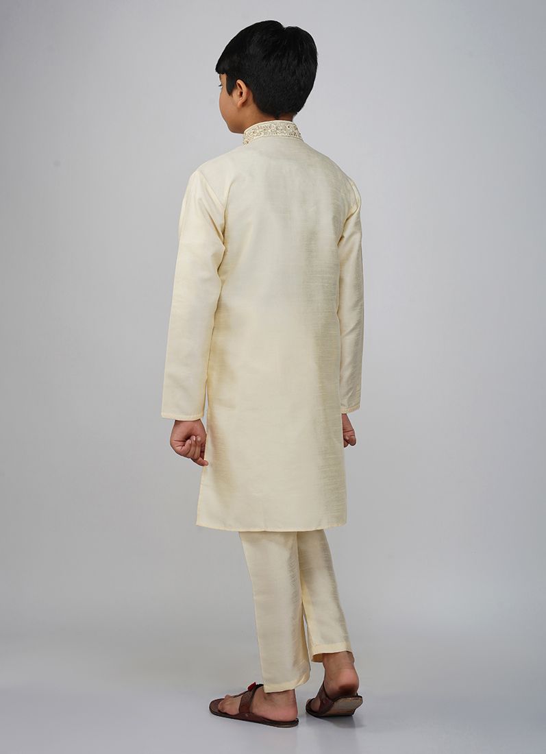 Buy Boys Beige Dupion Kurta Set