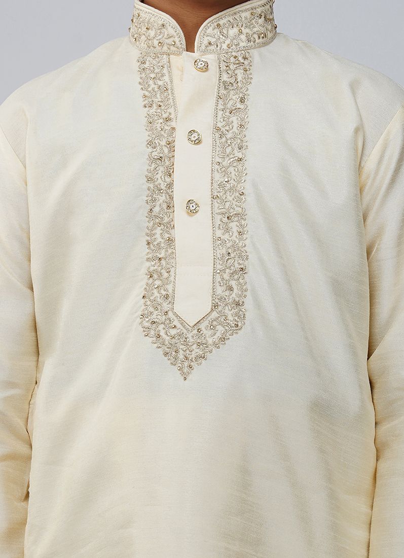 Buy Boys Beige Dupion Kurta Set