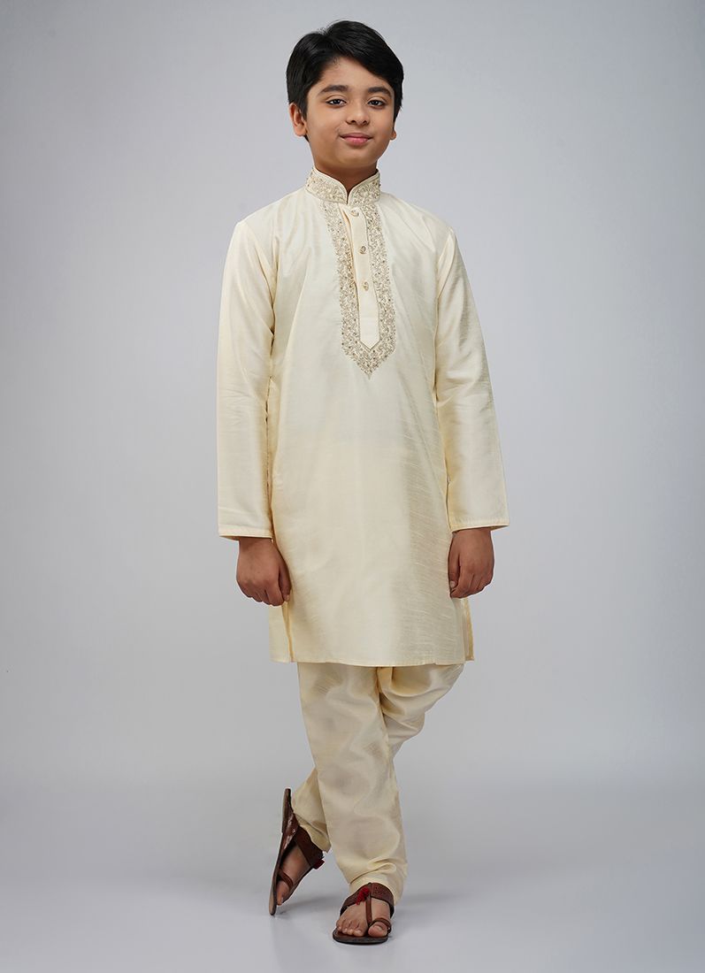 Buy Boys Beige Dupion Kurta Set