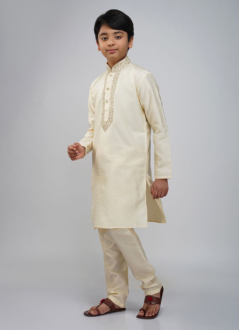 Buy Boys Beige Dupion Kurta Set