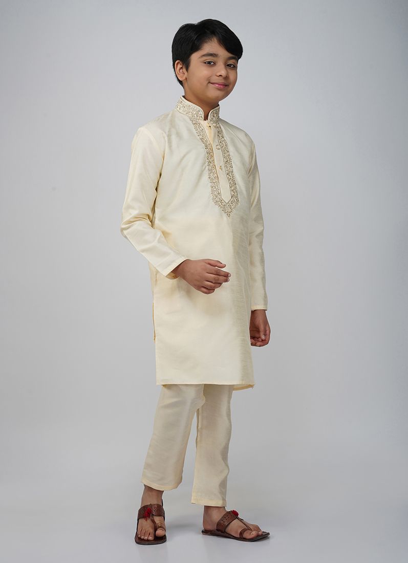 Buy Boys Beige Dupion Kurta Set