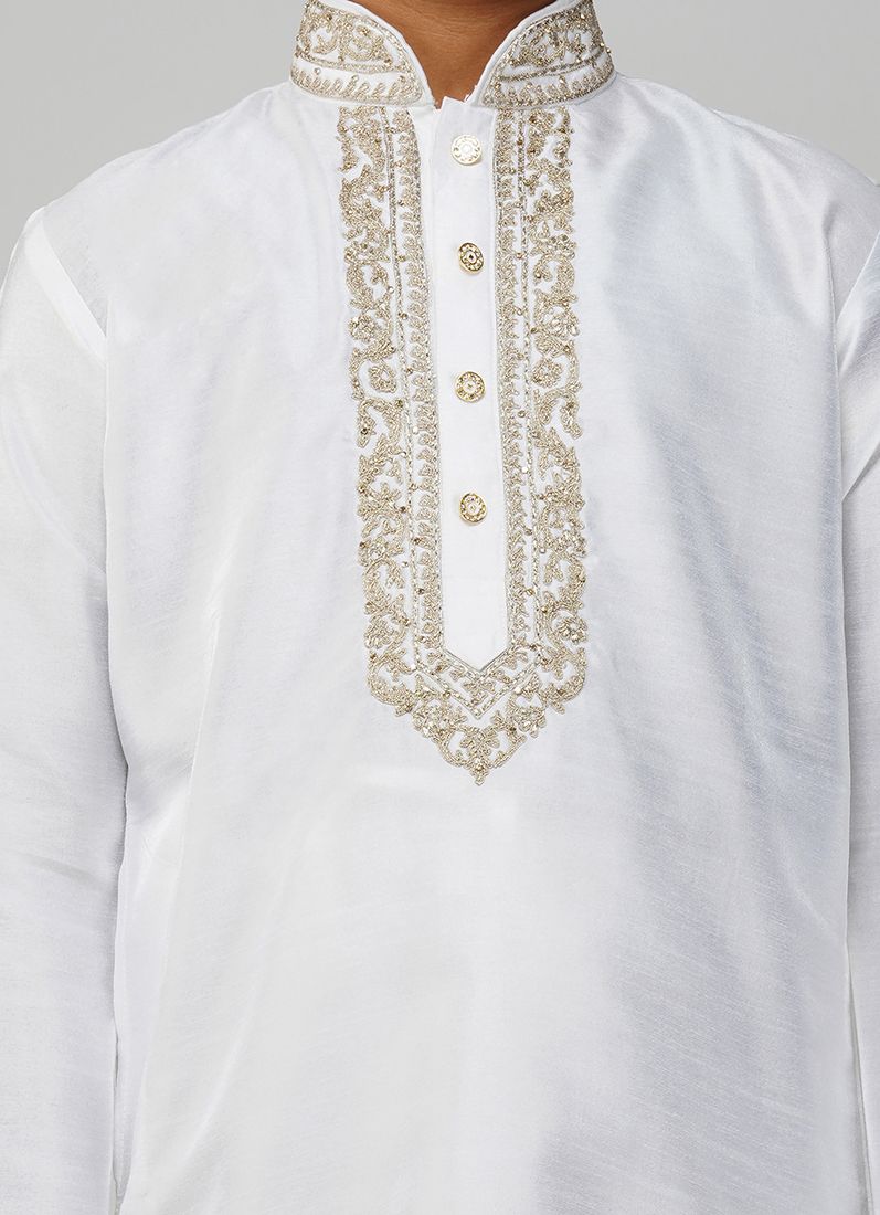 Buy Boys White Embroidered Kurta Set
