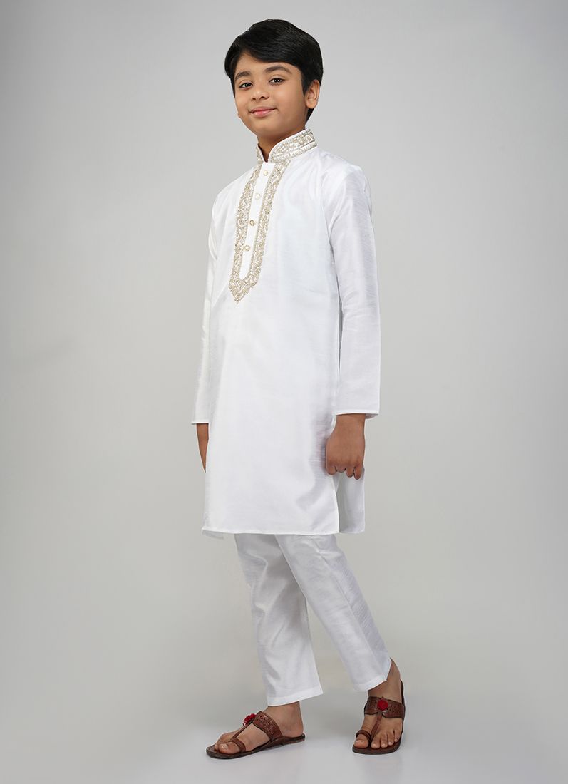 Buy Boys White Embroidered Kurta Set
