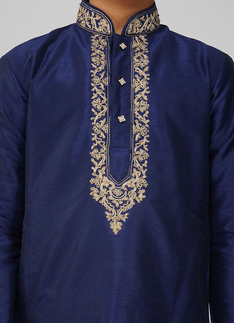 Buy Boys Navy Blue Dupion Kurta Set