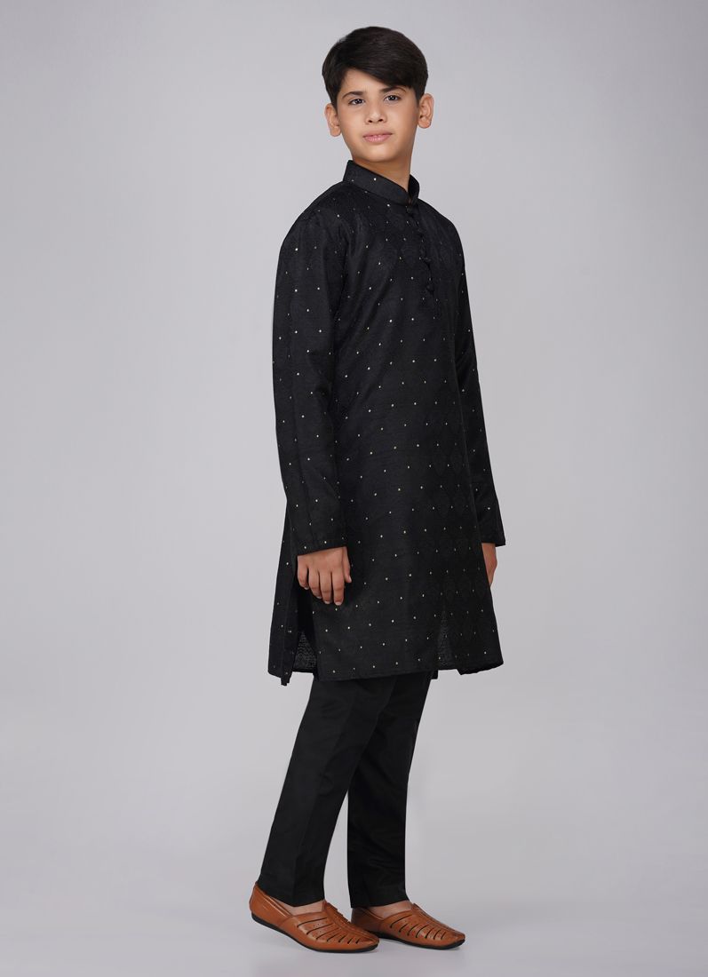 Buy Boy's Black Resham Brocade Kurta Set