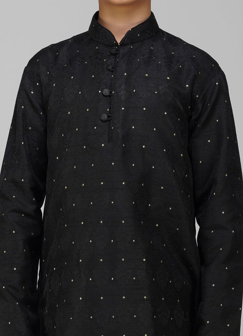 Buy Boy's Black Resham Brocade Kurta Set