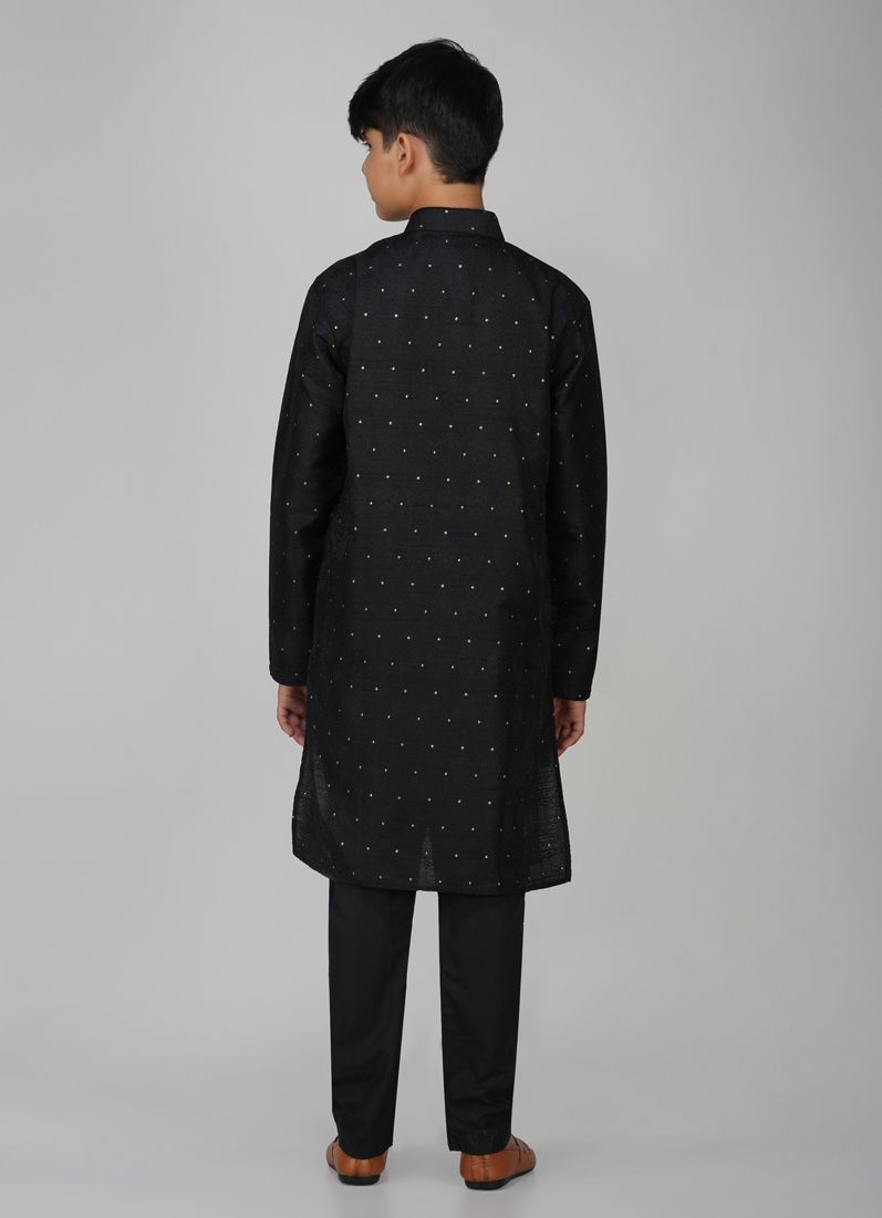 Buy Boy's Black Resham Brocade Kurta Set