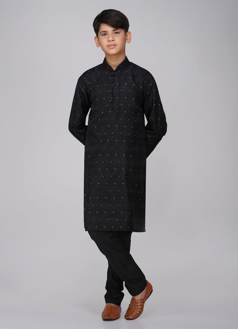 Buy Boy's Black Resham Brocade Kurta Set
