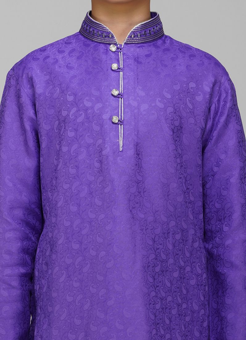 Buy Boy's Navy Blue Resham Brocade Kurta Set