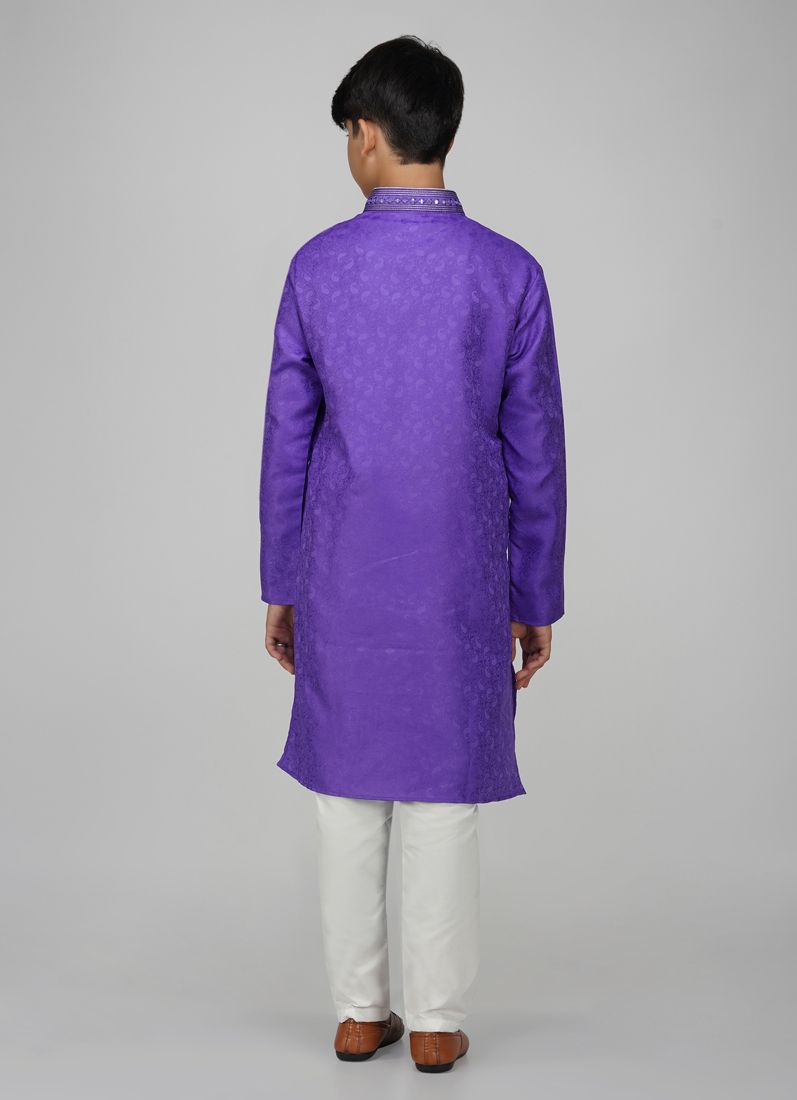Buy Boy's Navy Blue Resham Brocade Kurta Set