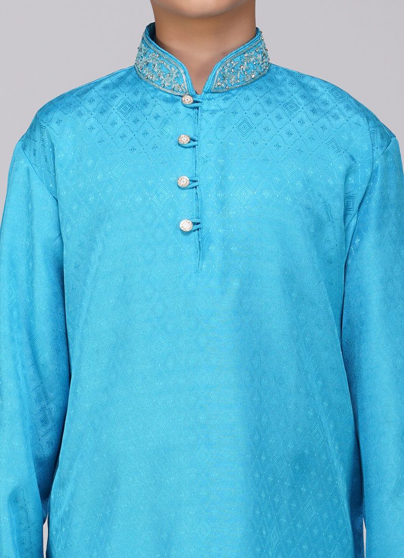 Buy Boy's Blue Resham Brocade Kurta Set