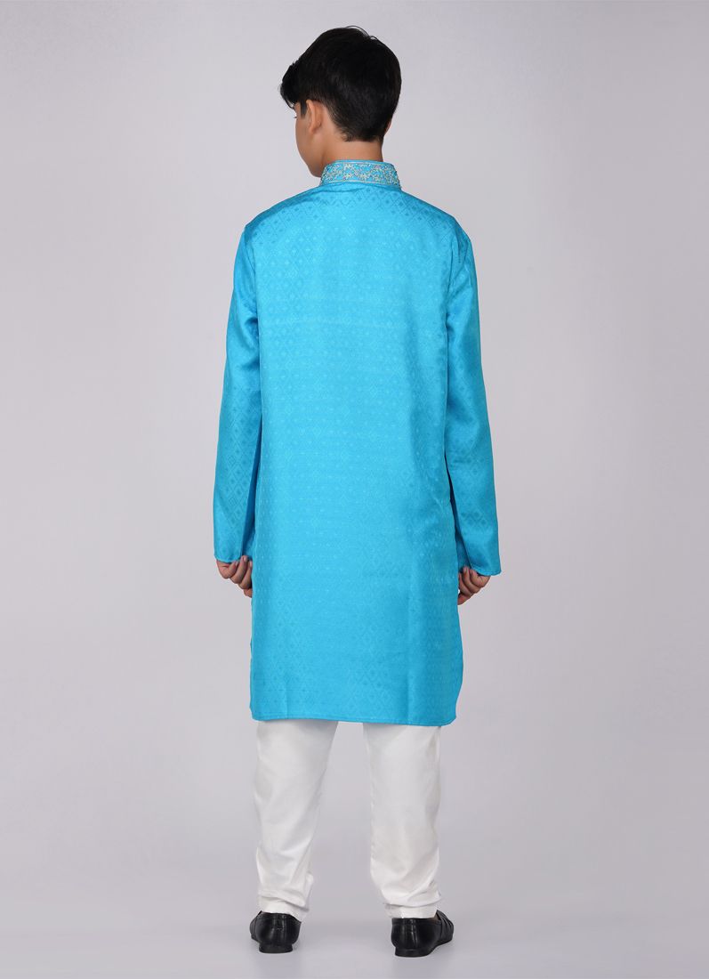 Buy Boy's Blue Resham Brocade Kurta Set