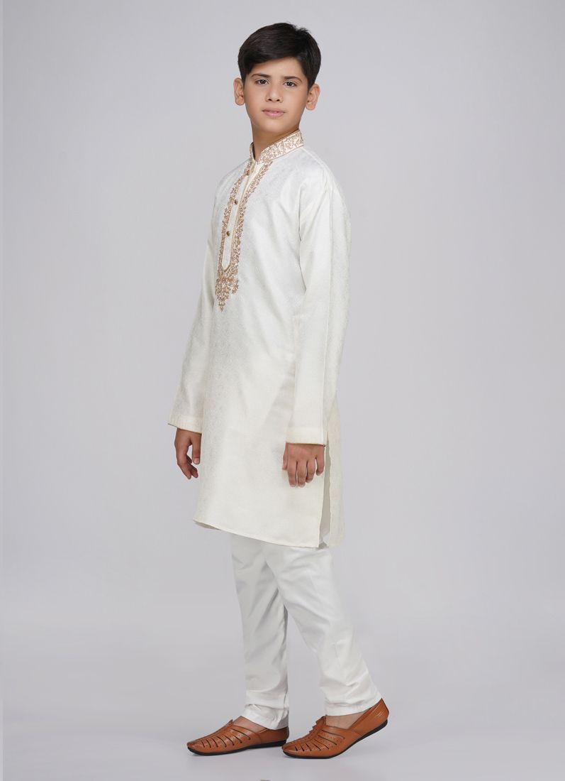 Buy Boy's Cream Resham Brocade Kurta Set