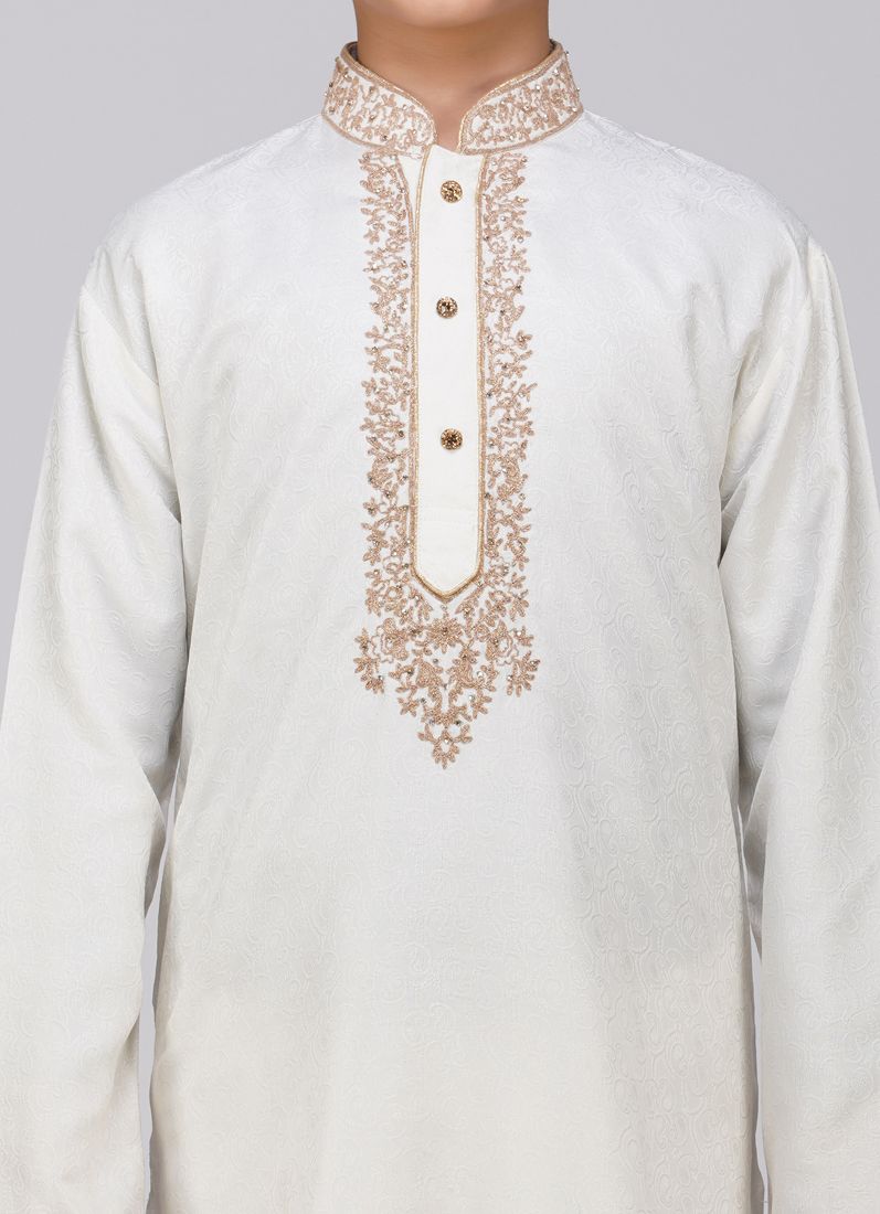 Buy Boy's Cream Resham Brocade Kurta Set