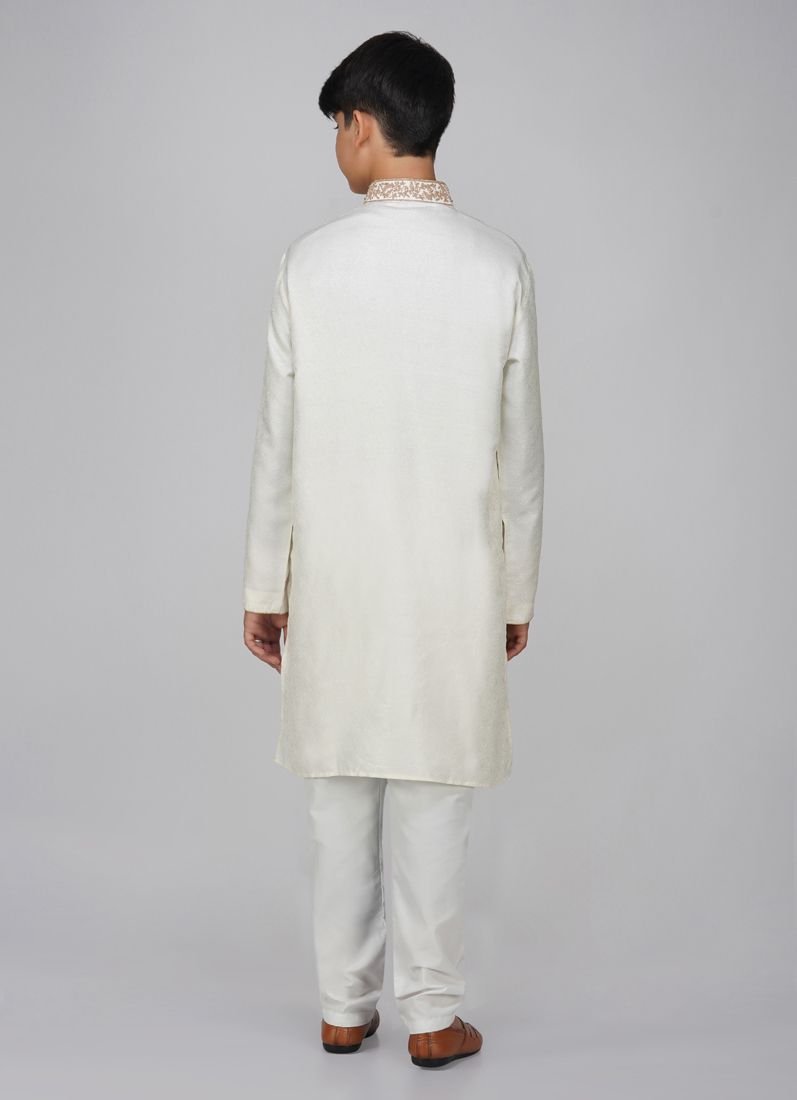 Buy Boy's Cream Resham Brocade Kurta Set