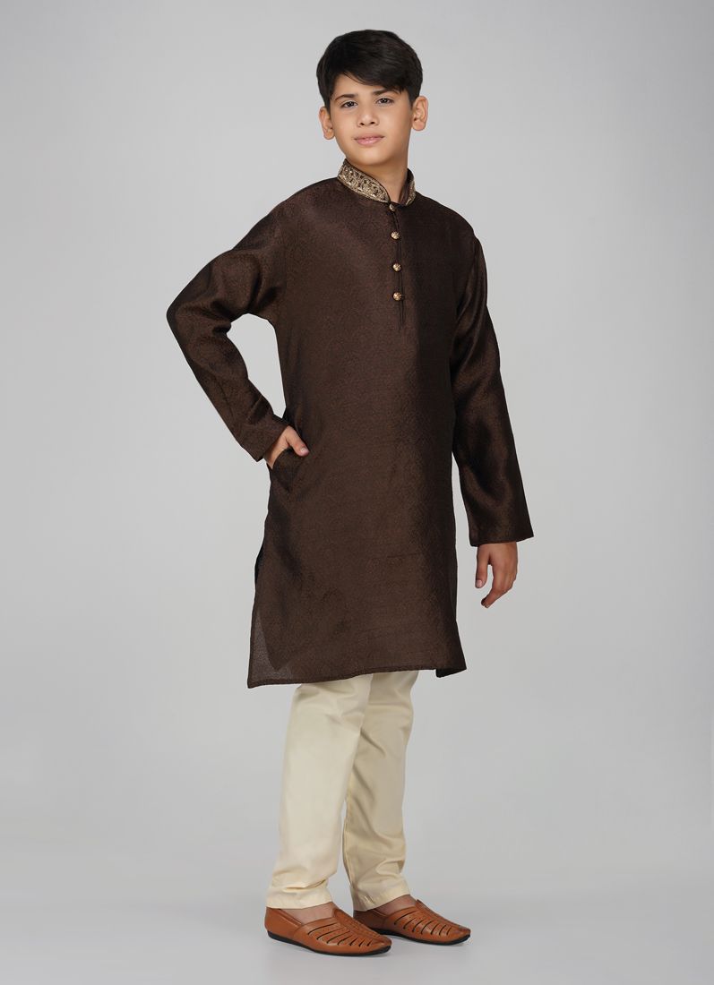 Buy Boys Brown Polyester Kurta Pajama Set