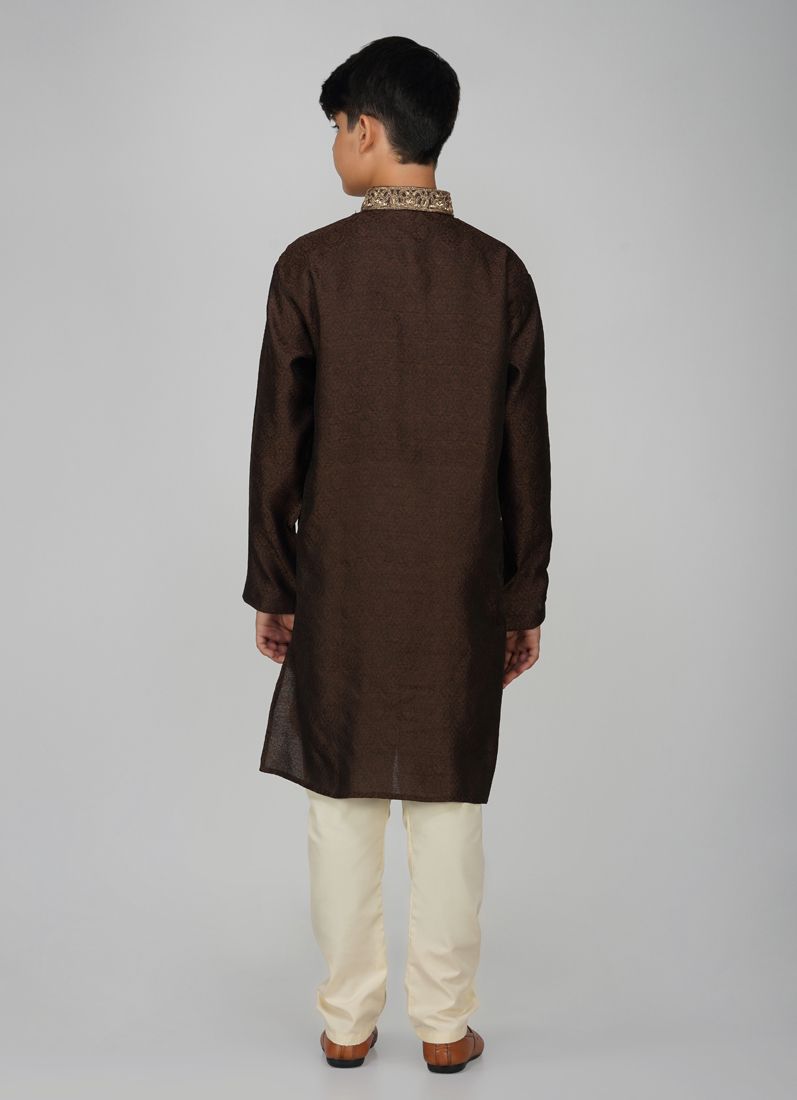 Buy Boys Brown Polyester Kurta Pajama Set