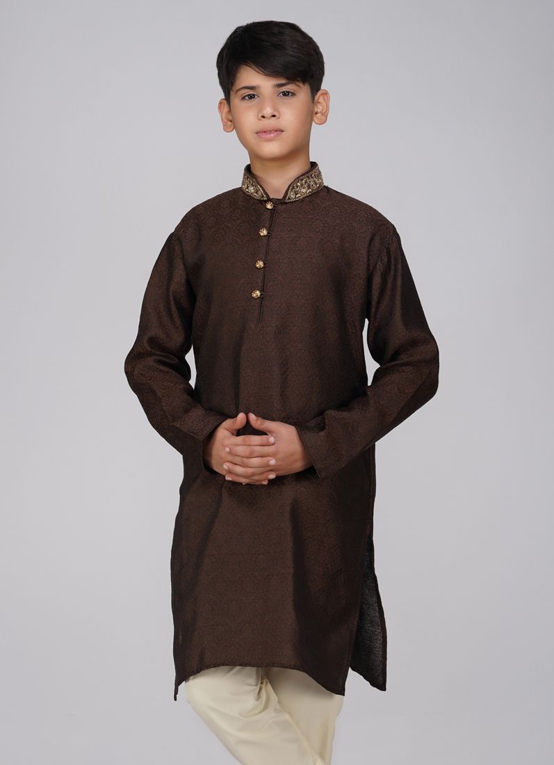 Buy Boys Brown Polyester Kurta Pajama Set