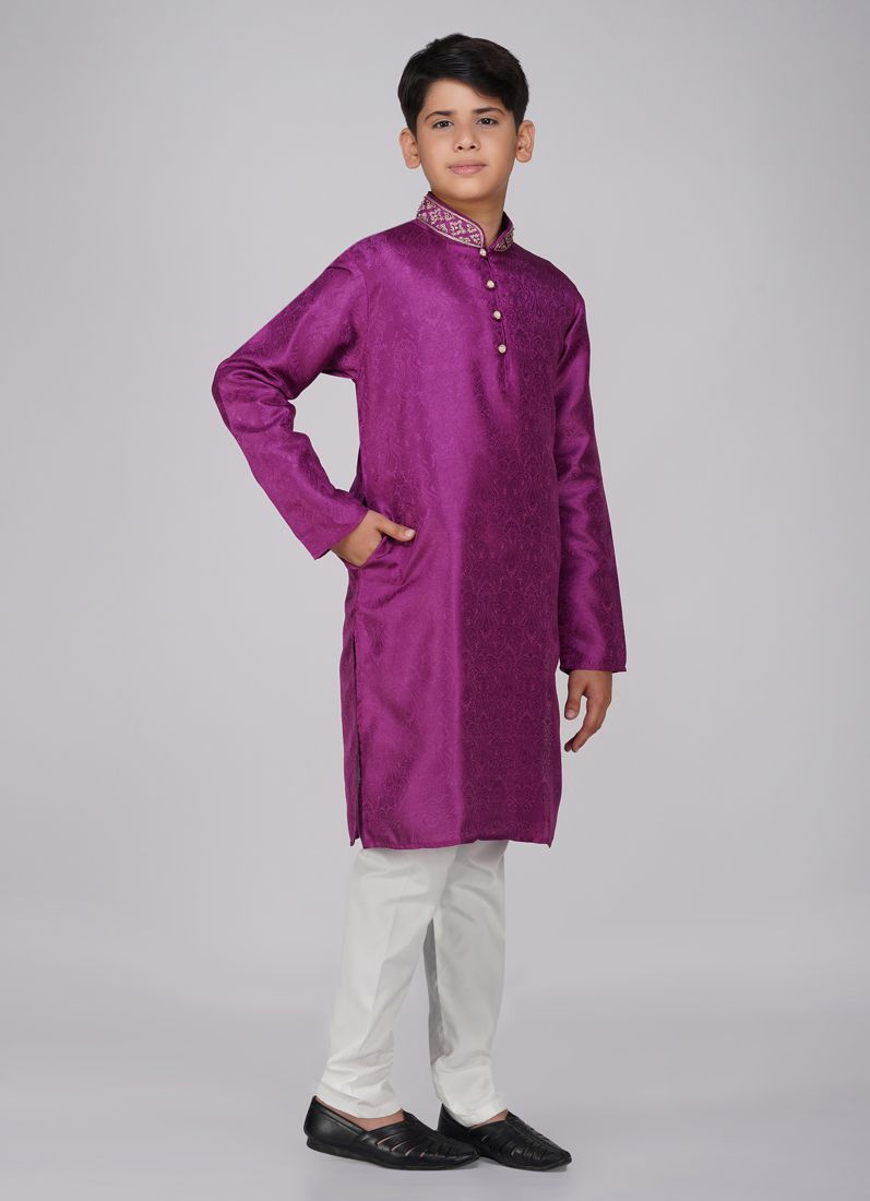 Buy Boys Magenta Resham Brocade Kurta Pajama Set