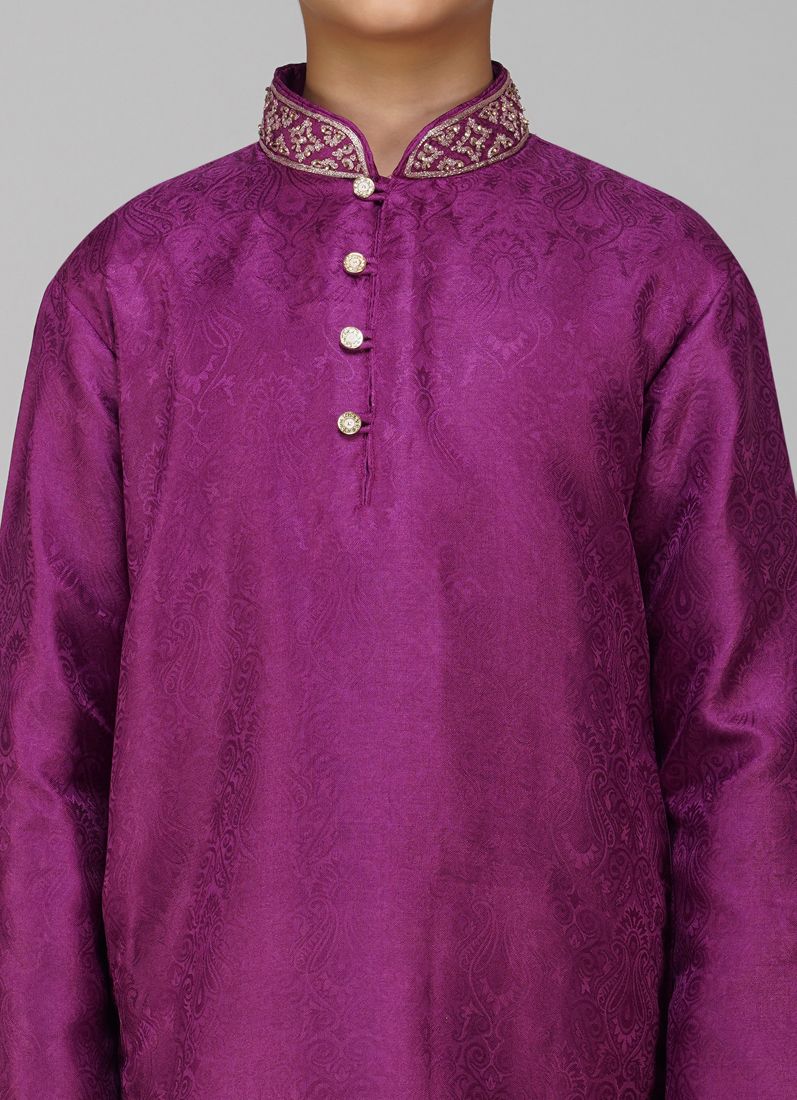 Buy Boys Magenta Resham Brocade Kurta Pajama Set
