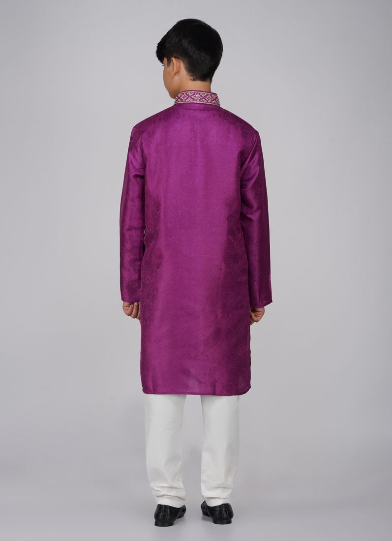 Buy Boys Magenta Resham Brocade Kurta Pajama Set