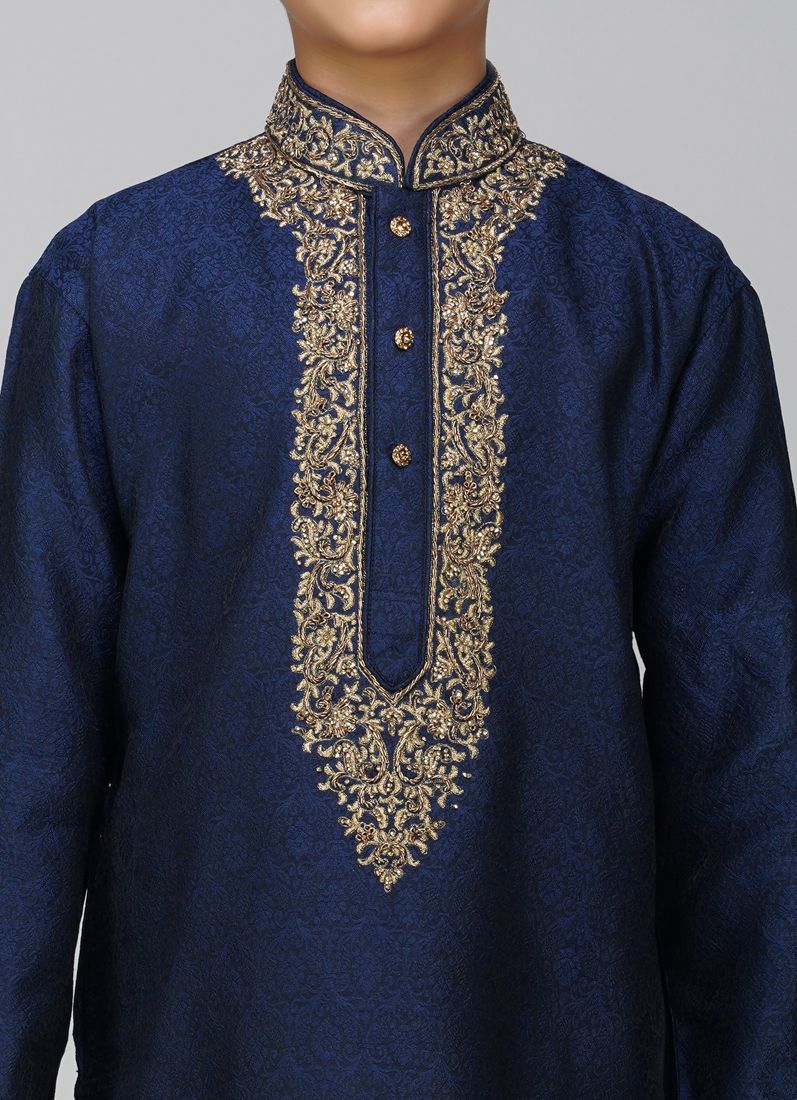 Buy Boys Navy Blue Polyester Kurta Set