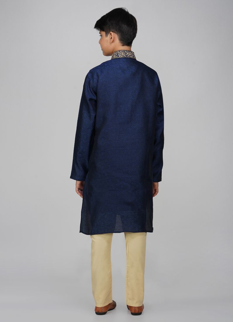 Buy Boys Navy Blue Polyester Kurta Set