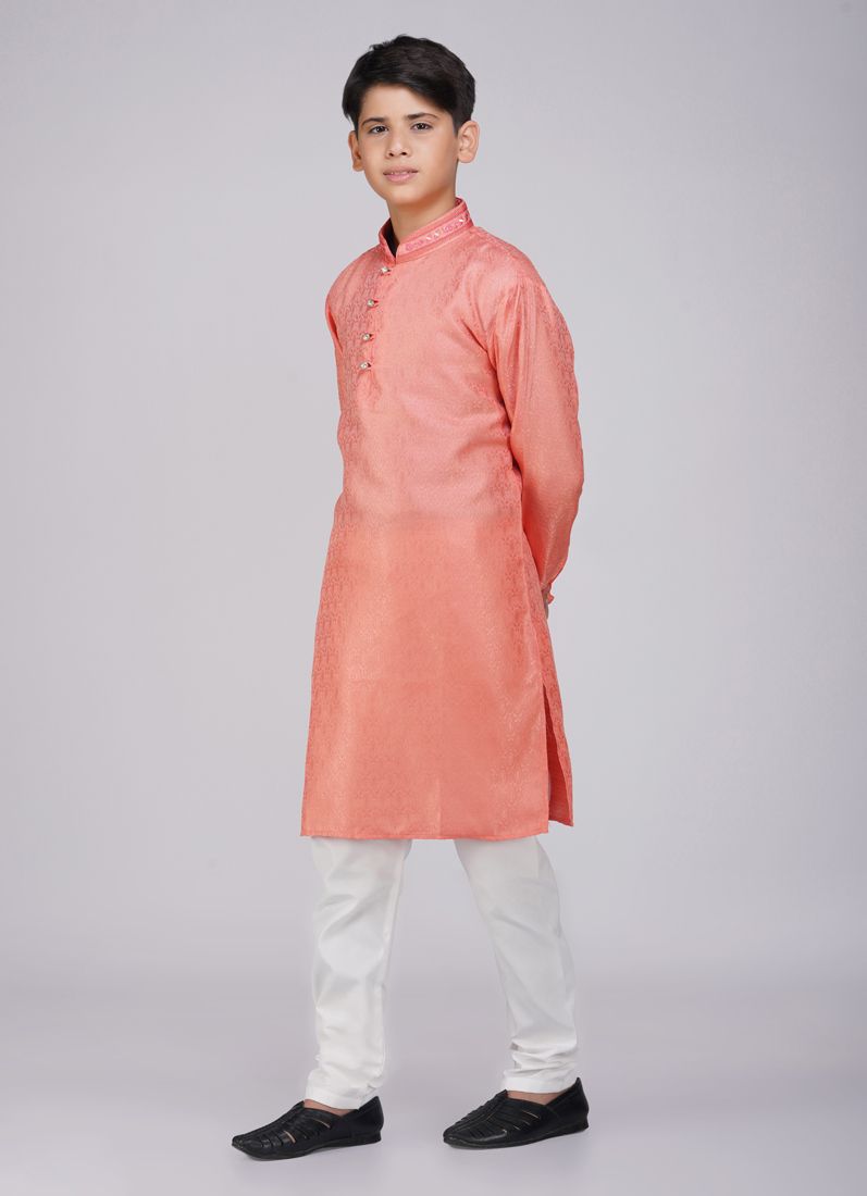 Buy Boys Orange Resham Embroidered Kurta Set