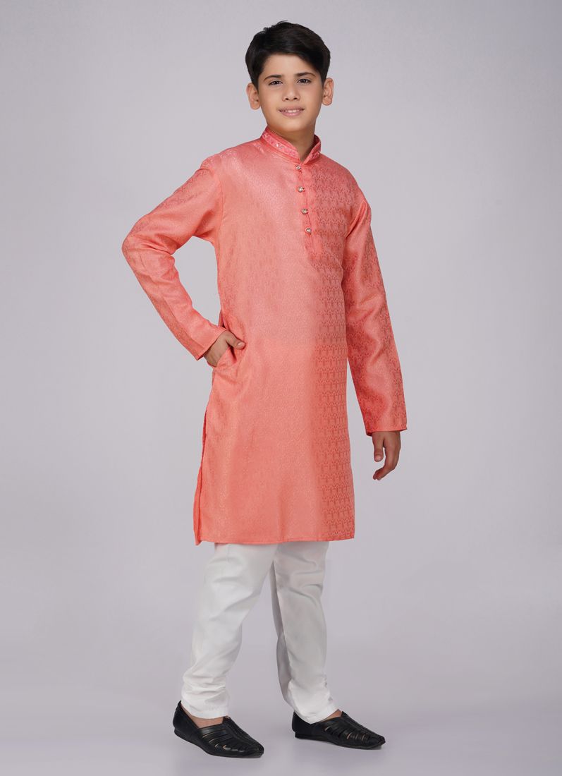 Buy Boys Orange Resham Embroidered Kurta Set