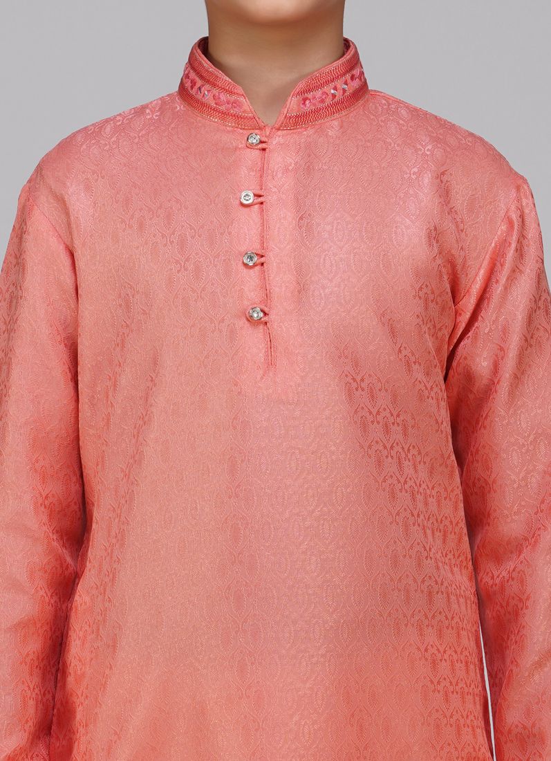 Buy Boys Orange Resham Embroidered Kurta Set