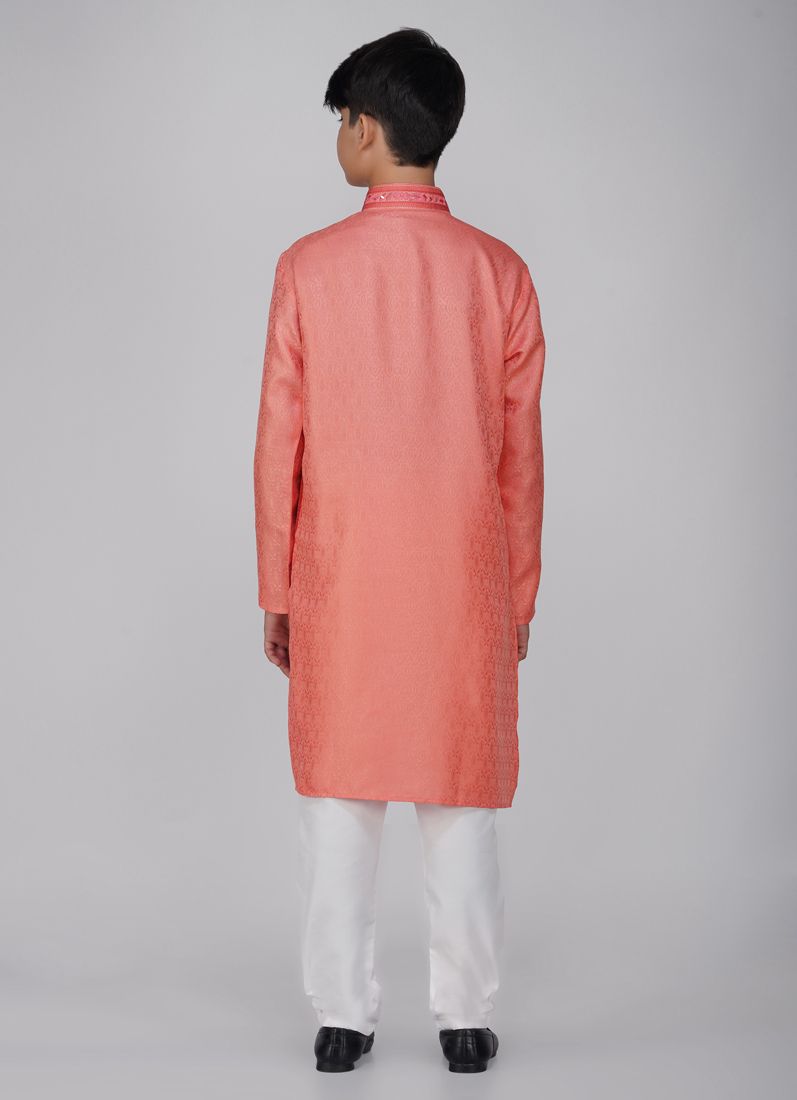 Buy Boys Orange Resham Embroidered Kurta Set