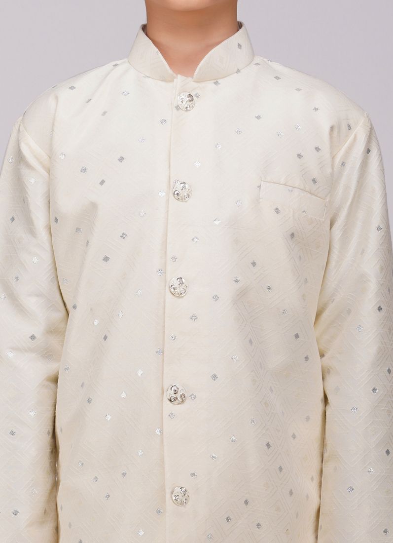 Buy Boys Beige Brocade Semi Sherwani Set