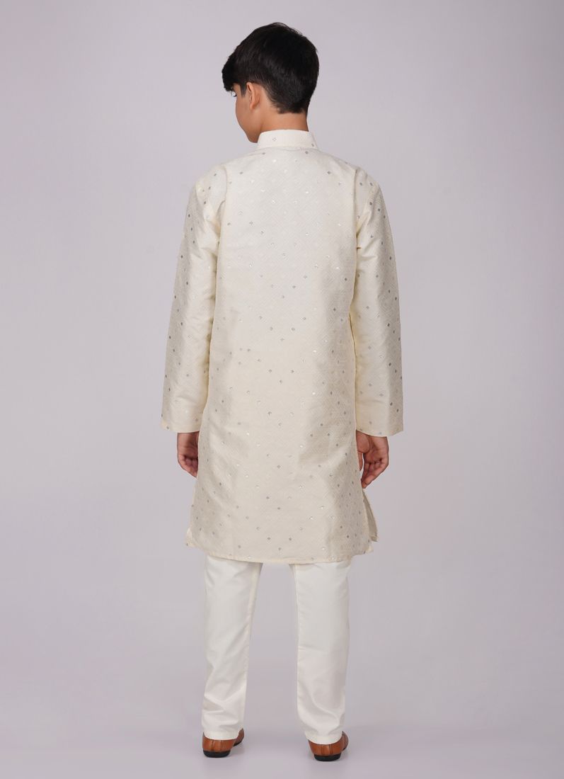 Buy Boys Beige Brocade Semi Sherwani Set