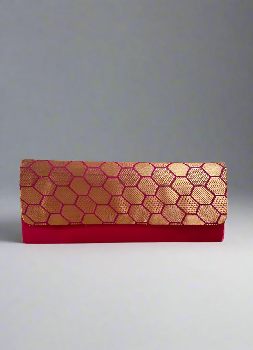 Pink Brocade Envelope Clutch