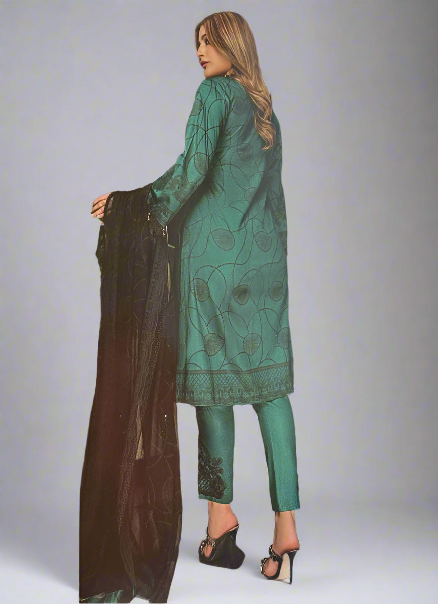 Teal Trouser Suit with Black Embroidery