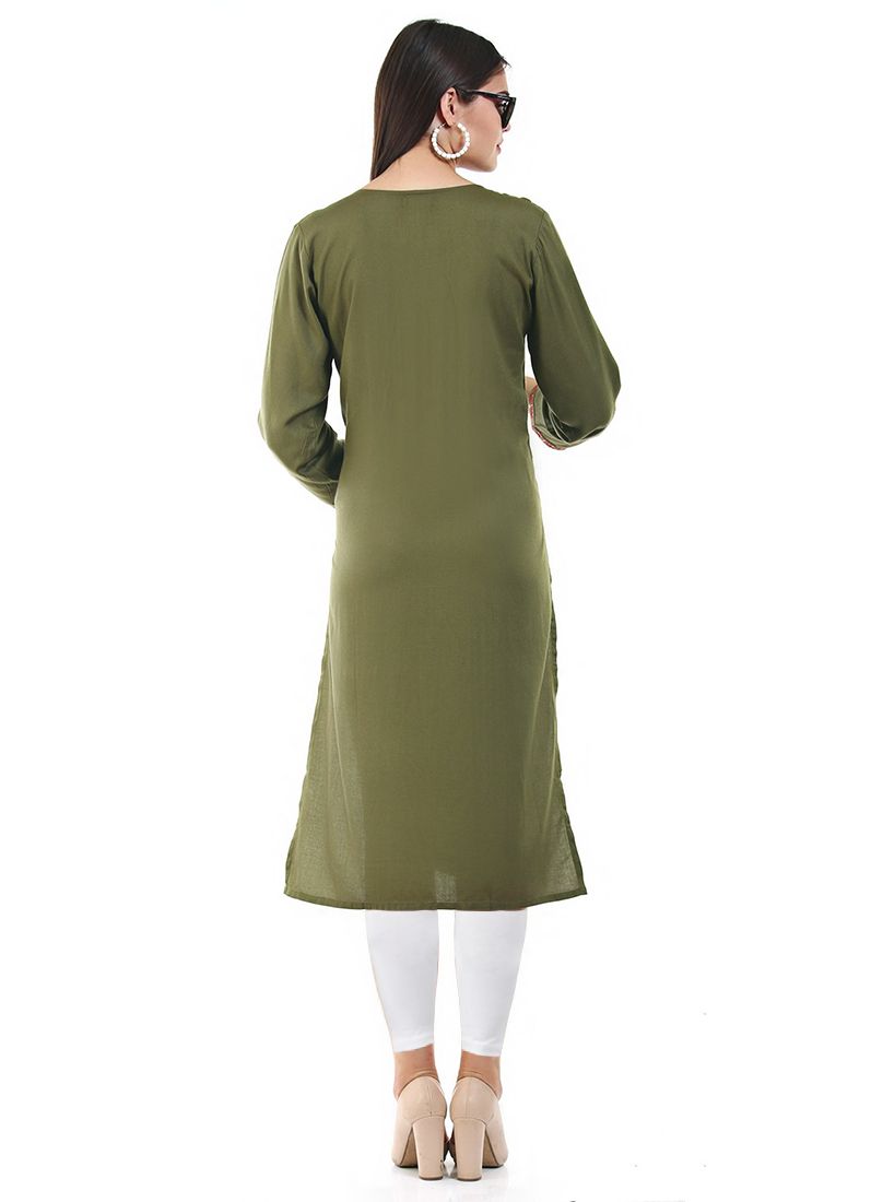 Buy Green Rayon Kurti Embroidery Top