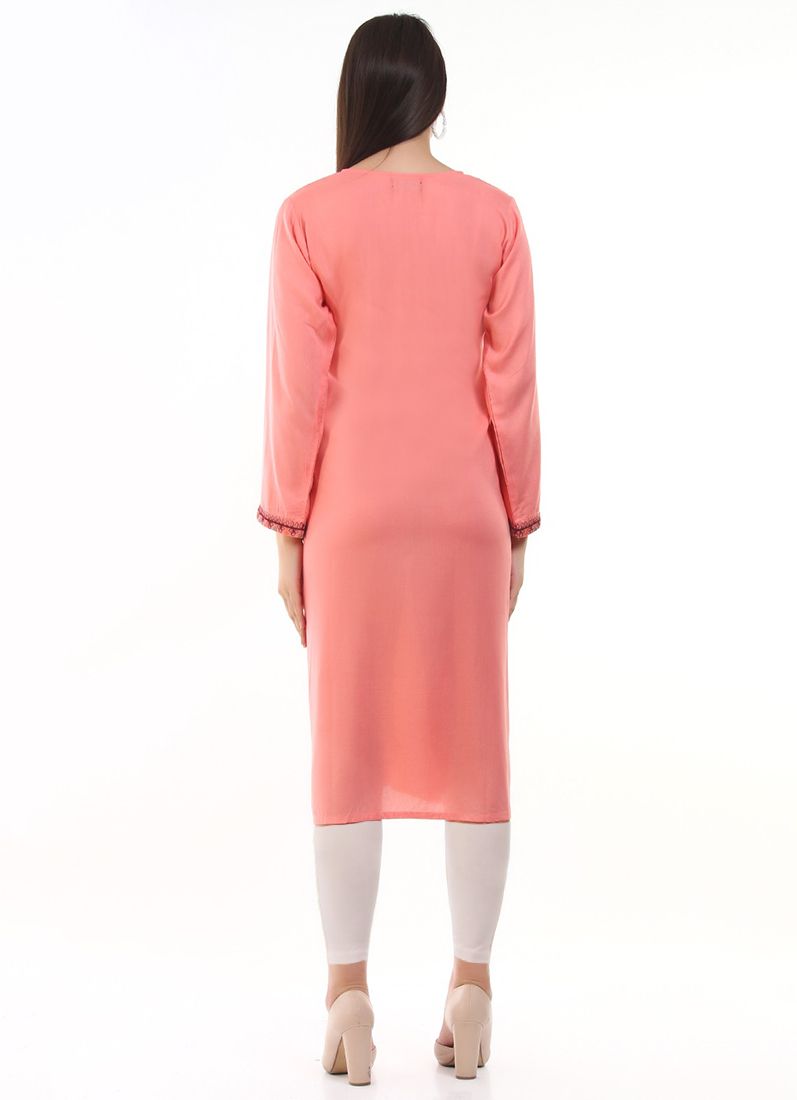 Buy Pink Rayon Kurti Embroidery Top