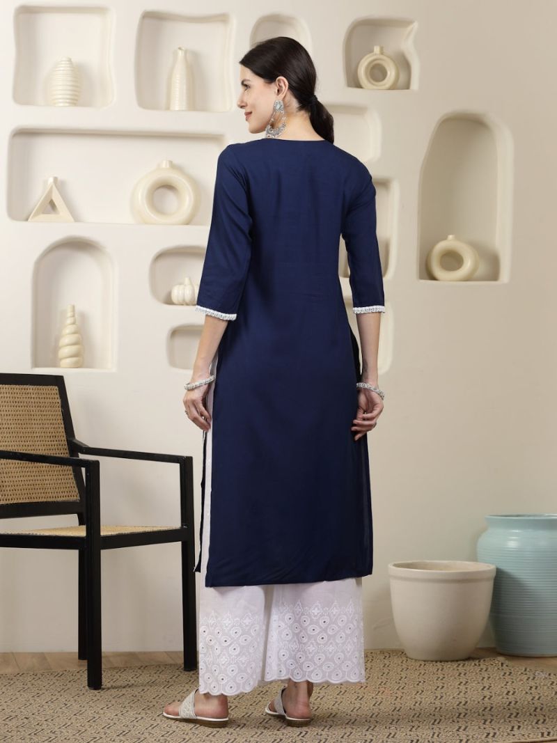 Buy Navy Blue Chikankari Embroidered Kurta