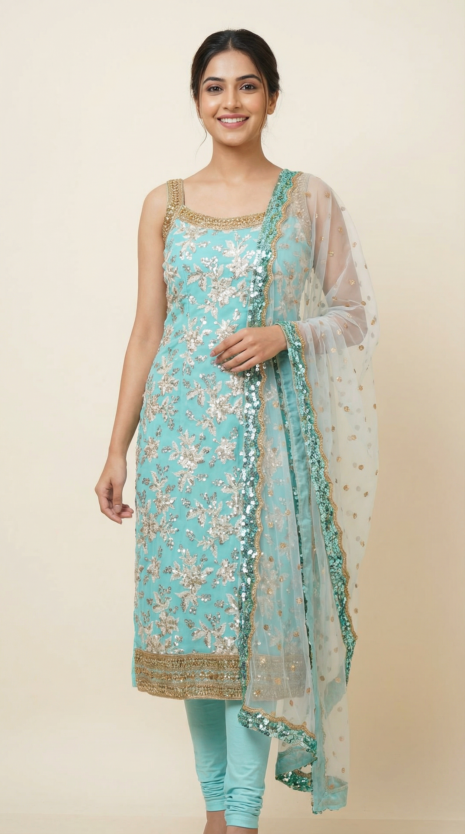 Light Blue Embroidered Suit Set