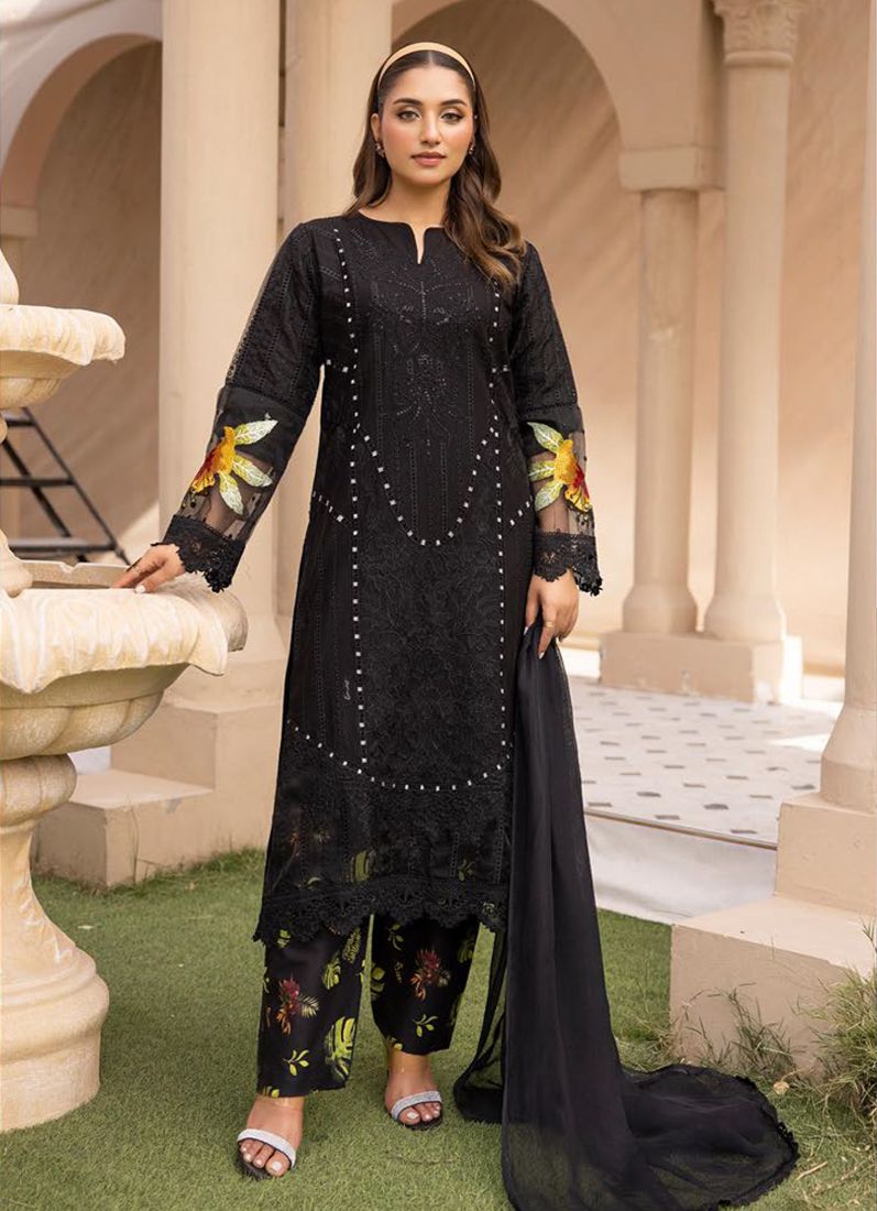 Buy Black Lawn Chikankari Trouser Suit Set
