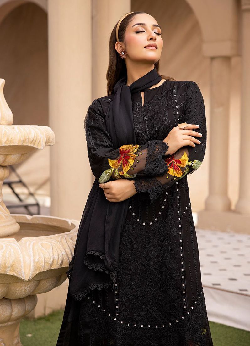 Buy Black Lawn Chikankari Trouser Suit Set