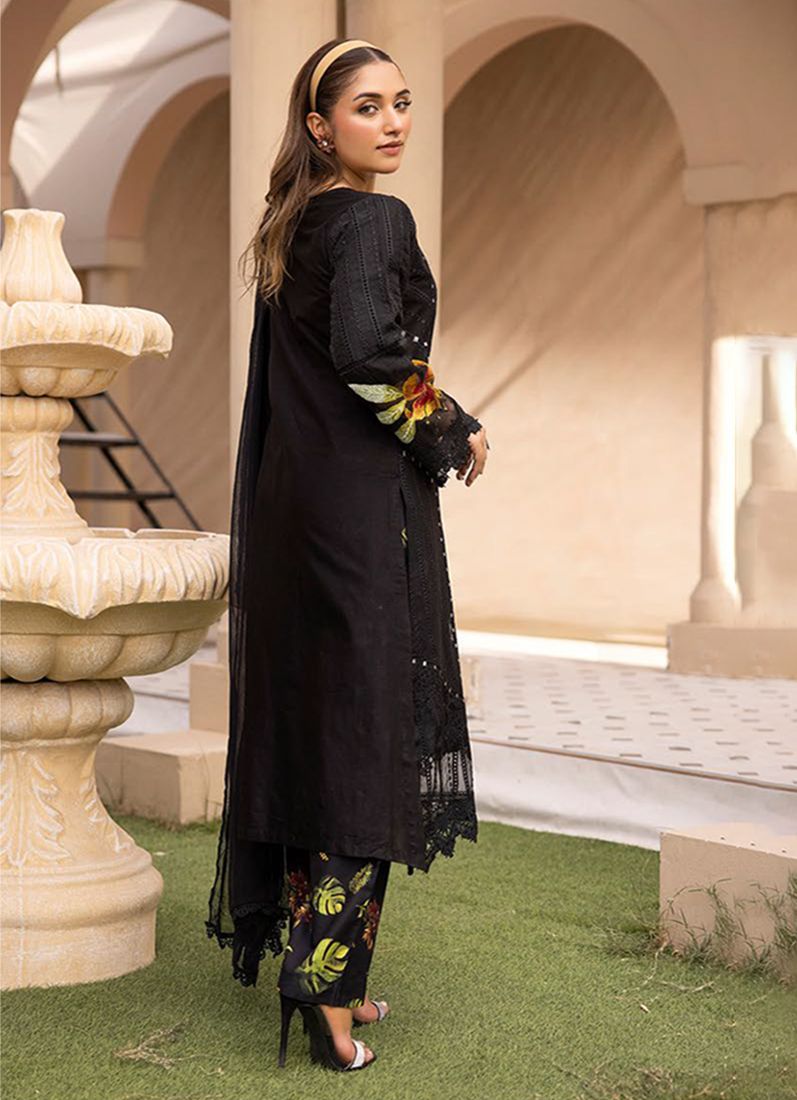 Buy Black Lawn Chikankari Trouser Suit Set