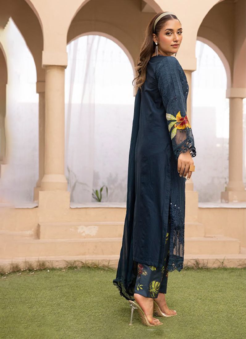 Buy Midnight Blue Lawn Chikankari Trouser Suit Set