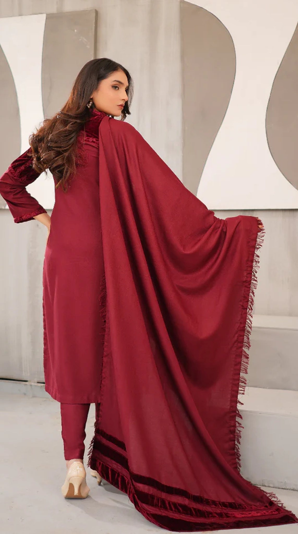 Exquisite Deep Wine Dhanak Suit Set