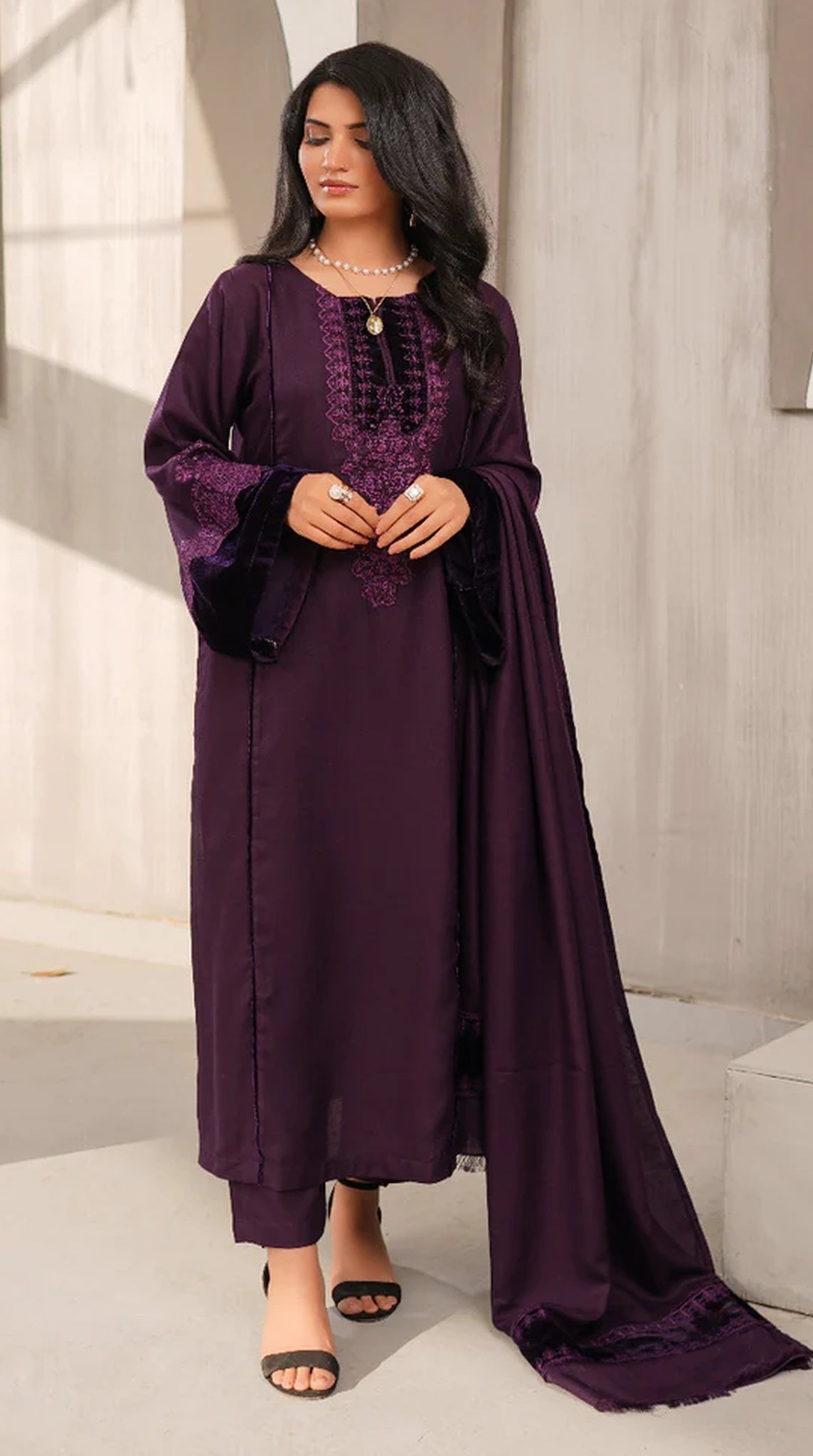 Stunning Purple Dhanak Suit Set
