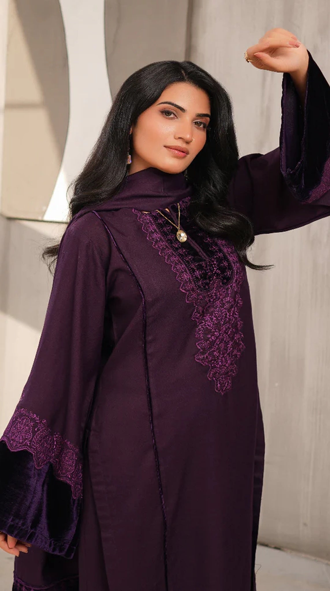 Stunning Purple Dhanak Suit Set