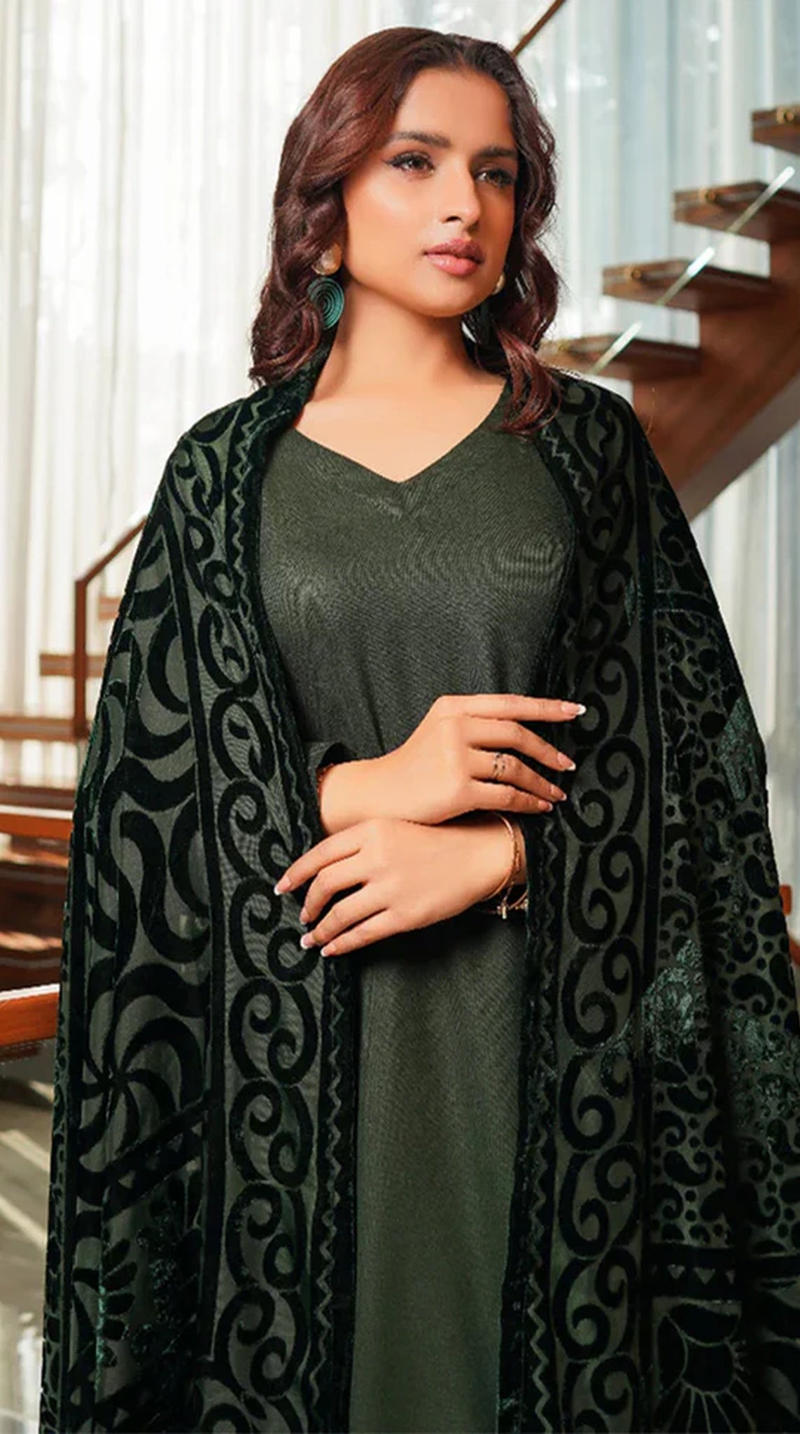 Refined Dark Green Dhanak Suit Set